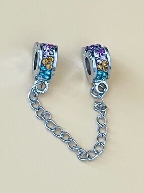 Silver plated paved safety chain, European beads collectors, fits Pandora
